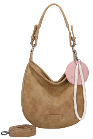 Fritzi Hobo Vintage Hobo Kunstleder Damen Umhängetasche Festival City vegan abnehmbarer Anhänger Vintage-Waschung 31 x 33 x 10 cm – Schwarz, Rosa, Braun, Gruen, Beige, Pink, Blau, Gelb
