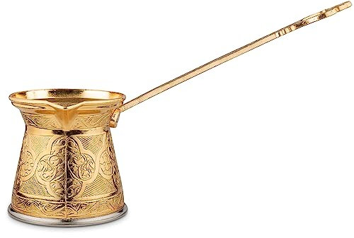 Alisveristime Authentic Turkish Coffee Pot, Handmade Cezve/Ibrik, 2.75-Inch Width, 2.75-Inch Height - 6.76 Ounce Enhance Your Coffee Experience Now! (2 Cup) (Gold)