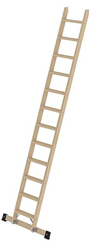 PROREGAL Stufen-Anlegeleiter Holz mit Traverse | 12 Stufen | Leiter, Teleskopleiter, Trittleiter, Bockleiter, Sprossen-Doppelleiter