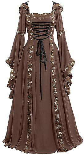 C'est TT Halloween Kleider für Damen: Damen Retro Mittelalter Kleid mit Trompetenärmel Mittelalterliche Viktorianischen Kleider Rockabilly Cocktailkleid Steampunk Kleider Mittelalter Kostüme Damen