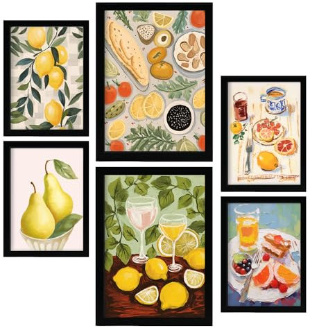 Nacnic 6er-Set Zitronen und Marmelade Poster. In Foodies Poster. Ästhetische dekorative Gemälde für Ihr Wohnzimmer, Schlafzimmer, Zuhause Größen A4 und A3 mit schwarzen Rahmen