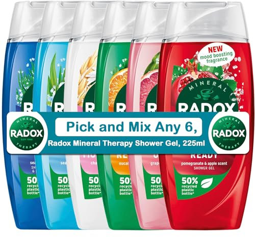 Pick and Mix Any 6 Radox Mineral Therapy Shower Gel for Fresh and Clean Skin with a Unique Blend of Minerals and Herbs Body Wash for Men and Women, 225ml