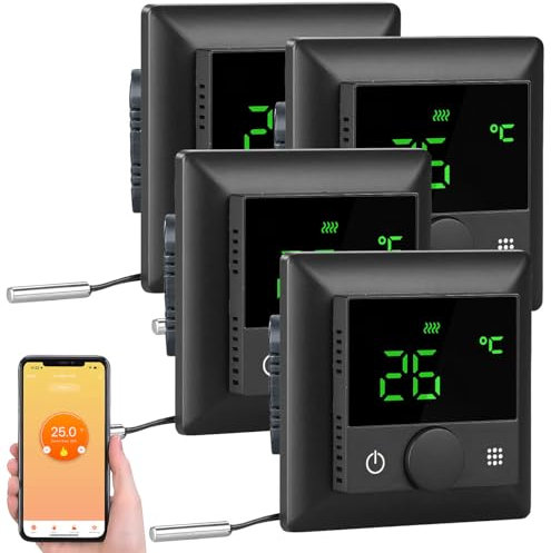 revolt Thermostat WLAN Heizung: 4er-Set WLAN-Fußbodenheizungs-Thermostate mit Sprachsteuerung, schwarz (Thermostat WLAN Steuerung, Heizkörperthermostat Alexa, Fußbodenheizung)