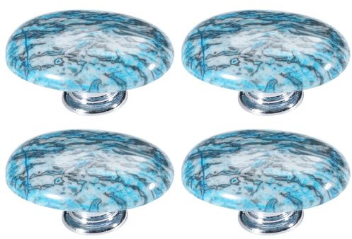 4 Pack Natural Crystal Stone Door Knobs, Vintage Decorative Crystal Pull Handles for Cabinet Wardrobe Cupboard Dresser (Blue)