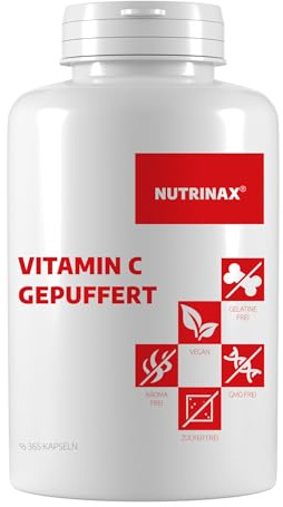 NUTRINAX Vitamin C gepuffert - 500mg - 365 vegane Kapseln | magenfreundlich und pH-neutral | Jahresvorrat | hochdosiert | vegan