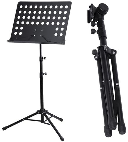 ARA CHOICE Foldable Fully Adjustable Orchestral Music Stand Heavy Duty Folding Height Conductor Sheet Tripod Base Holder Black