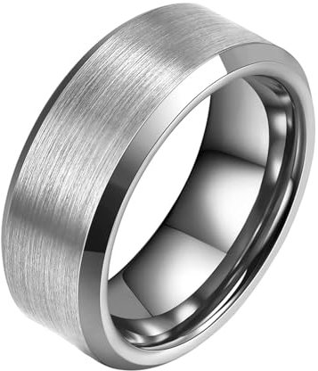 Homxi Herren Ring Wolfram mit Gravur,8MM mit Matt Rund Herrenringe Silber Ring für Damen Gr. 54 (17.2)