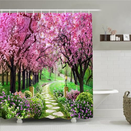 Simpomsy Scenery Shower Curtain, Outdoor Decorative Curtain, Nature Landscape 3D Scenery Bathroom Curtains, Waterproof Fabric Bathroom Decor Set with Hooks 180x180cm