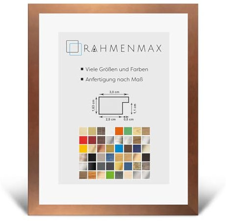 RahmenMax Morena Bilderrahmen Posterrahmen 60x90 cm Kupfer Dekor 90x60 cm mit weisser Rückwand und klarem Acrylglas
