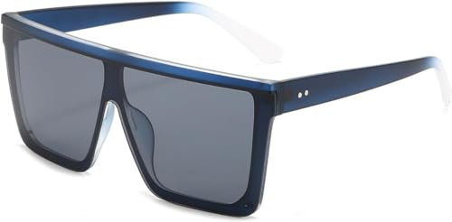 Dollger Retro Eckig Sonnenbrille Damen Herren Groß Mode Flat Top Big Rahmen Shades Blau mattiert