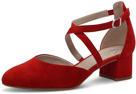 Tamaris Comfort Damen Pumps aus Leder mit Klettverschluss, Rot (Red Suede), 38 EU