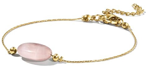 PURAJA Edelstein Armband Damen | Rosenquarz Armband | 18k echt vergoldet | Handgefertigt | Glücksarmband Damen | Mutmacher