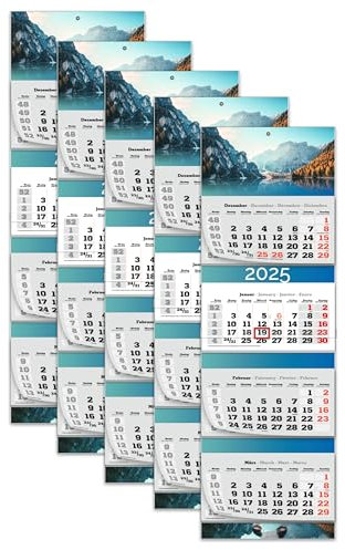 PRIMUS PRINT XXL Kalender 2025 - Mehrblock Wandkalender - 4-Monatskalender - Jahres Blockkalender - mit Datum Schieber - inklusive Feiertagen und Ferien - verschiedene Motive - [ 5x Wildsee ]