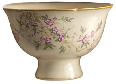 CAPIJIONG Teetasse in Form einer Pfirsichblüte, für den Heimgebrauch, Retro-Teetasse, Keramik, Teetasse, Frühlingsblumenform, 100 ml, Beige