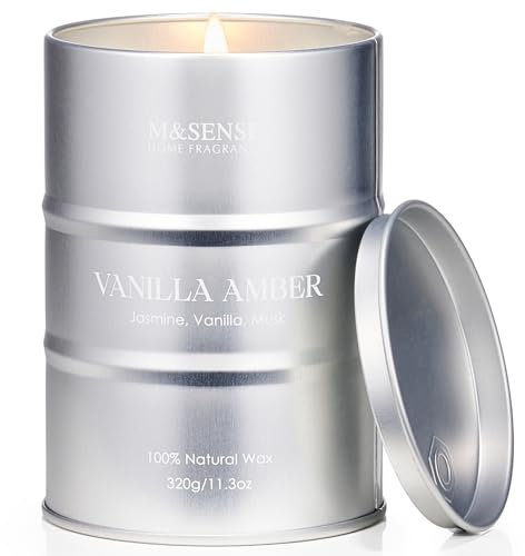 M&SENSE Vanille Amber Duftkerzen im Glas Sojawachskerzen 320g 70 Std.lang anhaltendes Brennen Vanille Duftkerzen Aroma Kerzen Geschenk für Weihnachten MSTC0116S VanillaAmber