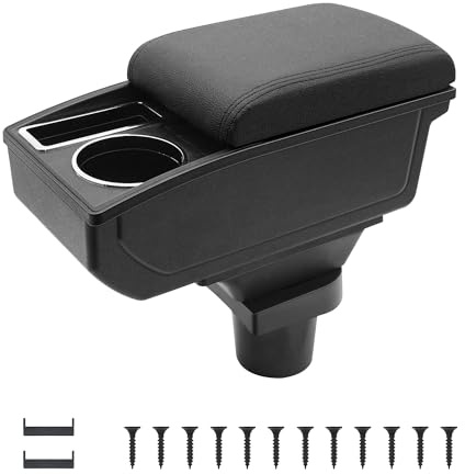 KAERGK Auto Armlehnen für Mitsubishi Colt Mittelarmlehne | Zweistufiger Stauraum, Mit Getränkehalter, Einfache Montage, PU-Leder,Gilt nur für Bestimmte Modelljahre, Schwarze Nähte