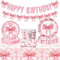 Pink Birthday Decoration for Girls, Pink Bow Party Decoration, Bowknot Birthday Banner Bunting Pink Party Plates Tablecover for Female Bow Decorations 16 Guests