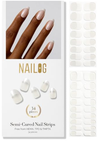 NAILOG Semi Cured Gel Nail Strips 34 pcs Ombre Nail Stickers - Moonlit Tips | 34 Strips In 17 Sizes, DIY Salon-Quality Gel Nails, Glossy, Long-Lasting, HEMA-Free, Vegan, Easy & Safe