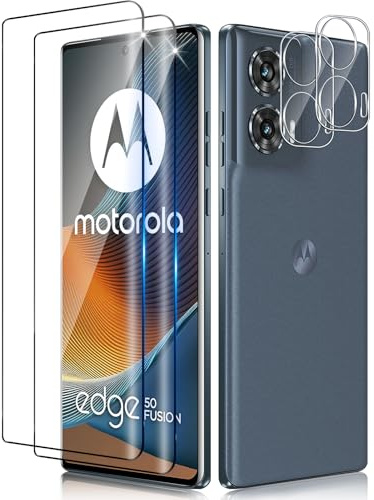 Funrae 3D Protector de Pantalla Cobertura Completo para Motorola Moto Edge 50 Fusion y Protector de Lente de Cámara [2+2 PCS], 9H HD Anti-Arañazos Cristal Templado Protección