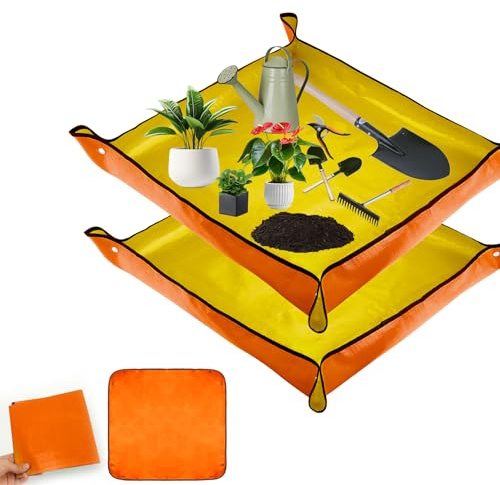 Pflanzmatte 2Er Set,100X100Cm Orange,Pflanzenmatte,Wasserdichte Umpflanzmatte Aus Kunststoff,Faltbar,Ideal Für Gartenarbeit,Balkon,Gewächshaus,Praktisch Für Gärtner,Hobbygärtner & Pflanzenliebhaber