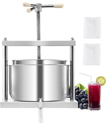 VEVOR Obstweinpresse Entsafter Obstmühle (12 L) mit 2 Edelstahlfässer, manueller Entsafter Apfelweinpresse Apfelpresse Traubenpresse Olivenölpresse Saftpresse mit dreieckigem Griff für die Küche
