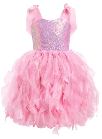 IWEMEK Robe Tutu pour Filles en Tulle � Paillettes Scintillantes pour f�te d'anniversaire, Bal de Fin d'ann�e, Robe de Bal pour Petite Fille de soir�e sans Manches f�te pour g�teaux Rose 6T