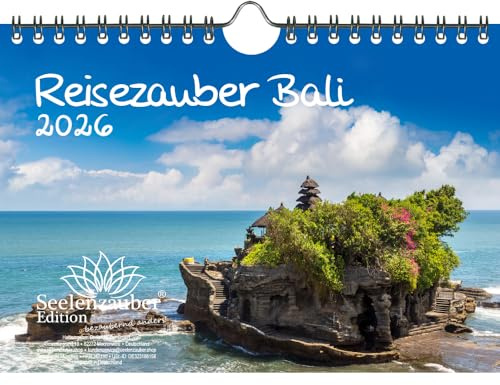 Reisezauber Bali DIN A5 Kalender für 2026 Indonesien Urlaub Strand - Set-Inhalt: 1x Kalender 1x Weihnachtsanhänger 1x Grußanhänger (gesamt 3 Teile)
