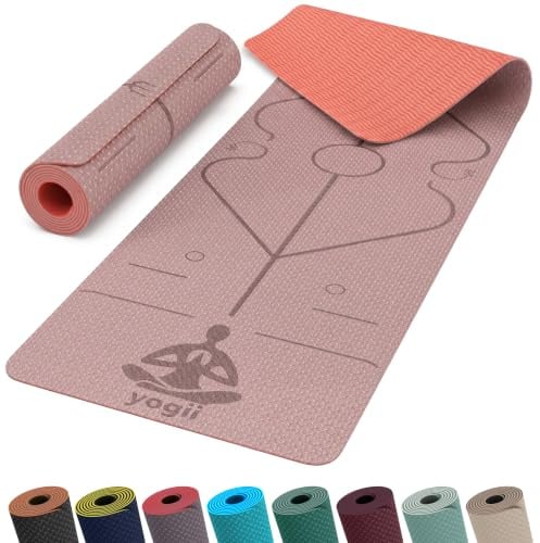 Yogii Yoga Mat - Non-Slip 6mm Thick TPE & Travel-friendly Yoga Mat - Perfect for Home & Gym Exercise Fitness & Pilates - With Laser Alignment Guides for Men & Women