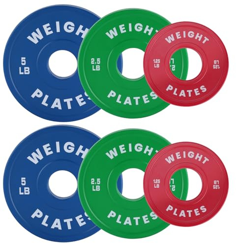 Weight Plates Set, PAIR 1.25+2.5+5LB (0.6+1.1+2.3kg) Solid Rubber Bumper Dumbbell Plates, 2 Inch Coloured Fractional Weight Lifting Change Equipment for Home Gym Fitness Barbell Strength Training
