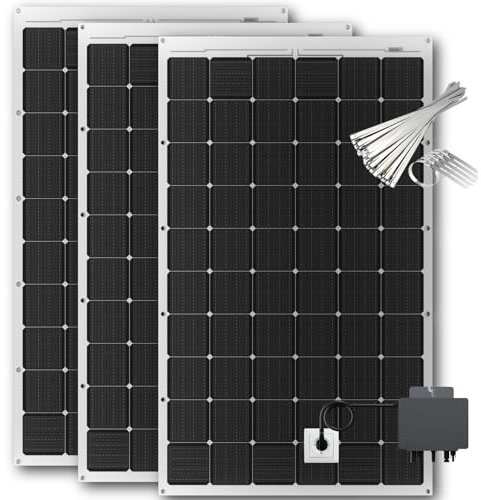 Kit de 3 paneles solares flexibles de 315 W, microinversor de 800 W y cable, módulos monocristalinos IP67 ultrafinos, 167 × 99,6 × 0,15 cm, panel fotovoltaico Plug and Play para balcón, fáciles de