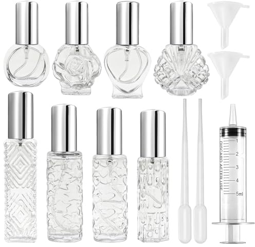 Maxumille 8 Stück Small Zerstäuber Parfüm Nachfüllbar 8~15ml für Unterwegs | Parfum Flakon Leer Glas Transparente, Mini Reise Parfümzerstäuber zum Befüllen, Kleine Perfum Bottle für Parfüm Selber Machen