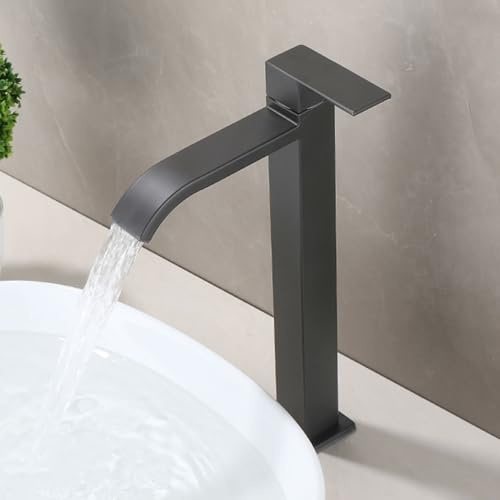 Robinet Lavabo Haut Eau Froide Mitieur Cascade Salle de Bain Vasque Haute en Acier Inoxydable,gris