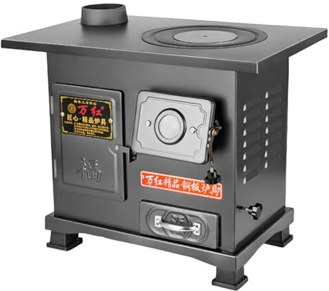 Holzofen für Hausheizung mit Backofen, Schnelle Heizung, Vergasung Verbrennung, Kraftstoffeffizient, Rauchfrei, für Innenheizung und Kochen