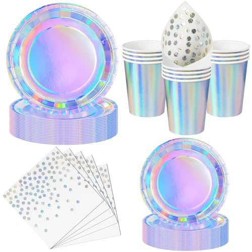 Nkaiso 50 Stück Silber Partygeschirr, Pappteller und Becher Set | Partyzubehör Set mit Einwegteller, Servietten & Becher für Kindergeburtstag, Grillfeste, Picknicks und Feiern