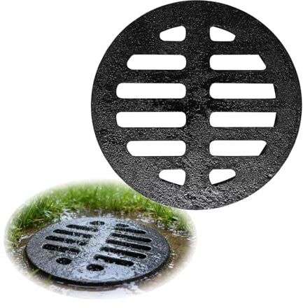 Bodenablauf Gusseisen Mit Rahmen, 50-250mm Schwarz Rundes Ablaufgitter Gullydeckel, Abflussabdeckung, Gully Gitterrost Bodenablaufabdeckung Abflussrost Für Hof Terrasse Dach Garten(160mm)