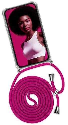 ONEFLOW Handykette für iPhone 16e Hülle mit Band, Handyhülle mit Kette abnehmbar, Handyband zum Umhängen, Handy Umhängeband Lange Handykordel, Twist Case – Rosa Pink