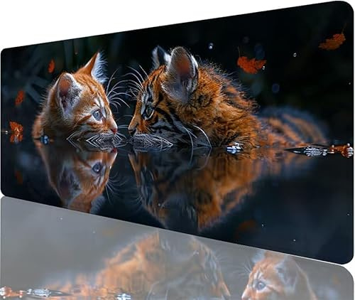 Mauspad Katze Schreibtischunterlage Tiger Mousepad xxl 700x300x3mm Gaming Mauspad,Wasserdichtes Gewebe mit Rutschfester Gummibasis und Strapazierfähigen Nähten for Zimmer Weihnachtsdekorationen N1-222