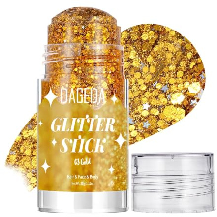 Prreal Gold Body Glitter Stick,Sparkly Hair Face Glitter Makeup | for Women Rave Outfit Accessories,Holographic Mermaid Glitters Face Paint Stick for Halloween Makeup 1.12 oz, #03