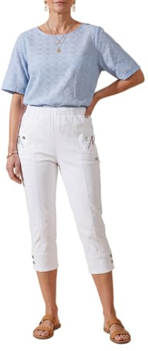 Cherry Berry Women's Capri Pants with Elastic Waist and Zipper Pockets (UK, Numeric, 14, Regular, Regular, White)