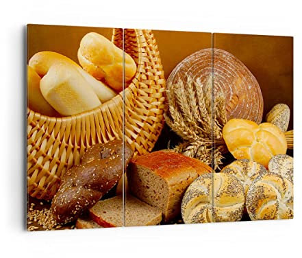 Mehrteilige Bilder auf Leinwand 165x110cm Leinwandbild Bäckerei Brot Essen Groß XXL Wanddeko Bild Schlafzimmer Set 3 teilige Wandbilder Dekoration Wohnzimmer Canvas Wand Kunstdruck Art CE165x110-2309