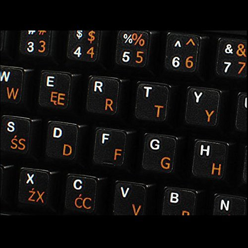 Qwerty Keys Polnische Programmierer transparente Tastaturaufkleber mit Orange Buchstaben - Geeignet für Jede Tastatur