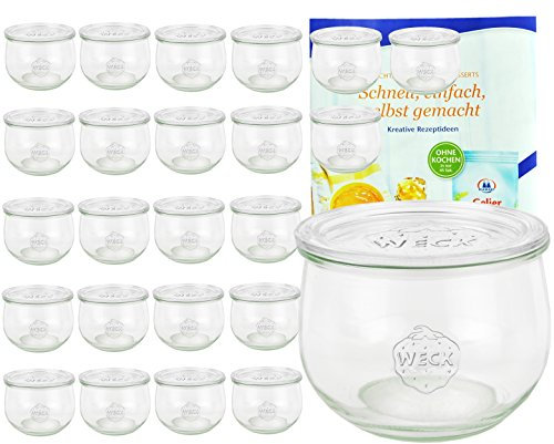 MamboCat 24er Set Weck Gläser 580ml Tulpengläser, 1/2L Sturzgläser mit 24 Glasdeckeln inkl. Gelierzauber Rezeptheft von Diamantzucker I Tulpenglas Einweckgläser mit Deckel für Obst Gemüse UVM