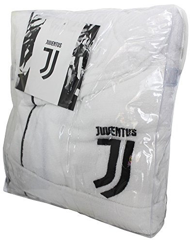 FC Juventus Herren-Bademantel mit Kapuze, mit offiziellem Logo von 2017/18, weiß / schwarz, 100% Frottee aus reiner Baumwolle M - 46 / 48