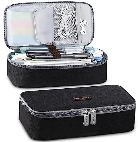 Homecube Capacious Pencil Case Marker Holder Pouch Desk Organizer Big Pencil Bag with Zipper Large Storage Box for College Middle School Office Supplies Stationery - Black
