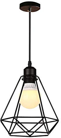 Interna E27 Plafoniera Lampadario, Mount lluminazione pendente Vintage Industriale Soffitto Luce, Lampada a Sospensione in metallo nero gabbia ferro per corridoio, portico, camera da letto caffè (F)