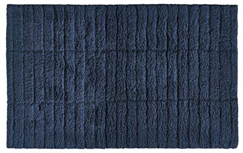 Zone Denmark Tiles Badematte, Badteppich rutschfest, Duschvorleger fürs Badezimmer aus 100% Baumwolle, Waschbar, 80 x 50 cm, Dunkelblau