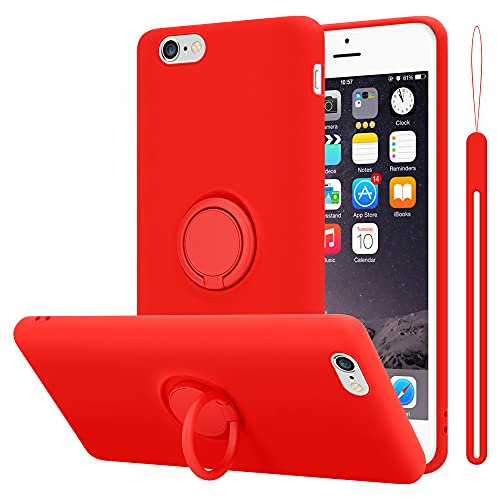 Cadorabo Hülle kompatibel mit Apple iPhone 6 / 6S Schutzhülle TPU Silikon Case Liquid Design mit Ring Slim Kratzfest Liquidsilikon Microfaser mit Rundumschutz Case Hülle für iPhone 6 / 6S in Rot