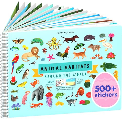 Animals Habitat 500+ Kids Sticker Book by Cupkin Toddler Airplane Travel Activity Coloring and Sticker Book, Road Trip Essentials, 12 Coloring Pages + 12 Scenes for Ages 2–8 Years