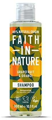 Faith In Nature 300ml Natural Grapefruit & Orange Shampoo, Invigorating, Vegan & Cruelty Free, No SLS or Parabens, For Normal to Oily Hair