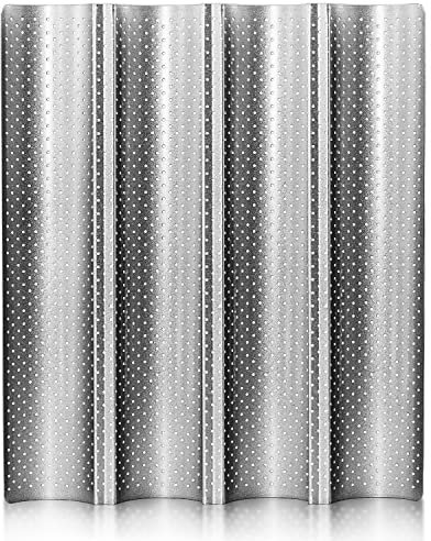 ANAEAT Moule à pain français perforé antiadhésif, 38,1 x 33 cm, idéal pour 4 pains, baguettes, plateaux à pain français et italien pour la cuisson du pain, ventilation et résistance à la chaleur (argent)